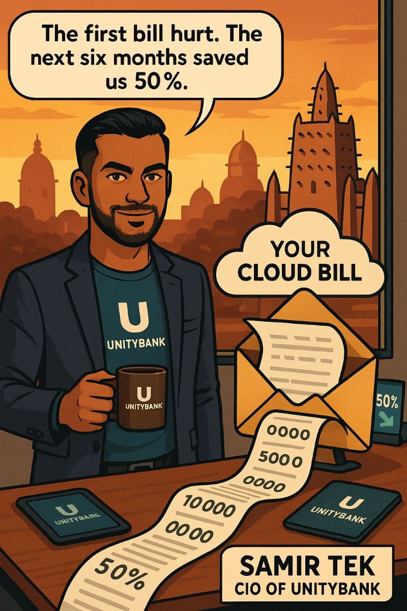 Samir Tek reacting to UnityBank’s first shocking cloud bill