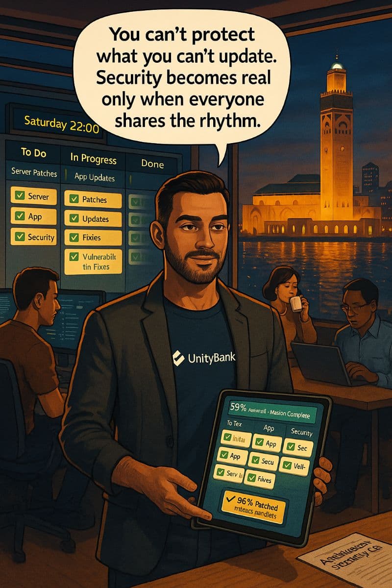 Samir Tek coordinating a weekend PatchOps mission at UnityBank